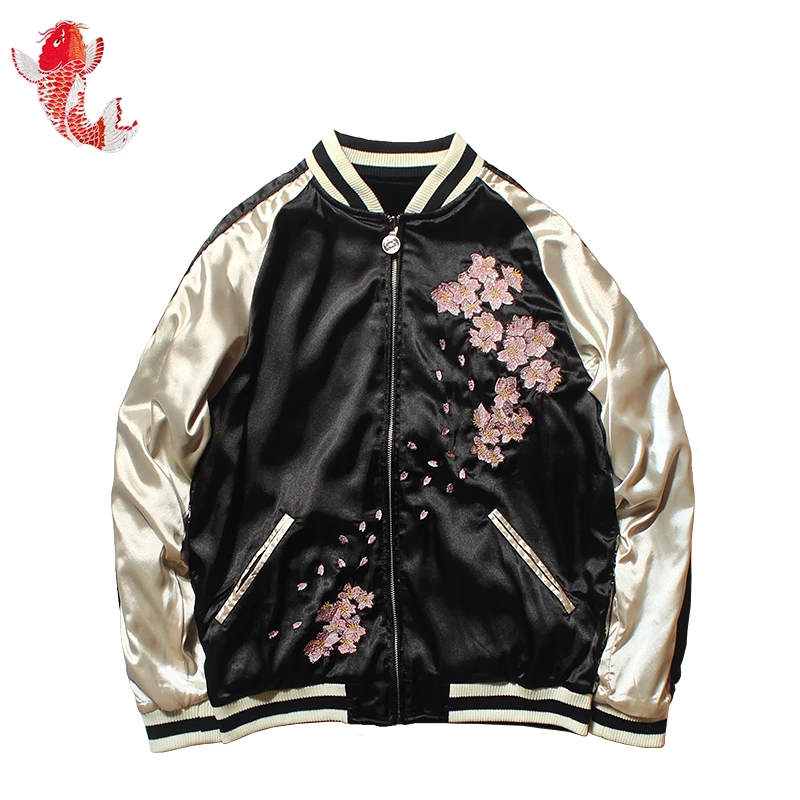 discount  Japanese Cherry Blossoms Dragon Totem 2 Side Wear Yokosuka Embroidery Jackets Women Autumn Baseball