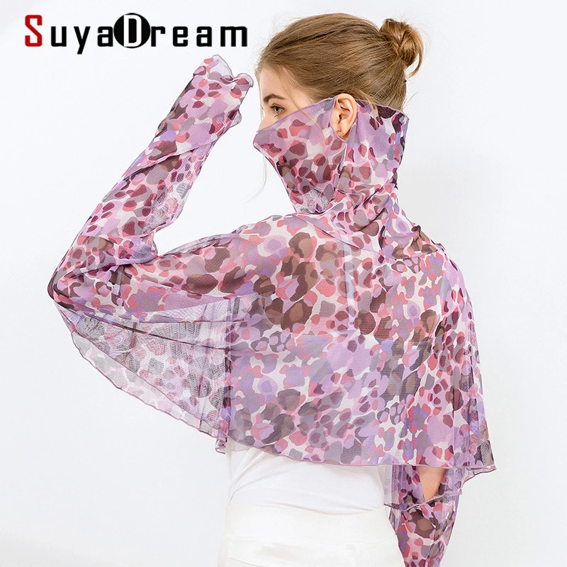 SuyaDream Woman Silk Blouses 100Natural Silk Sun protection Loose
