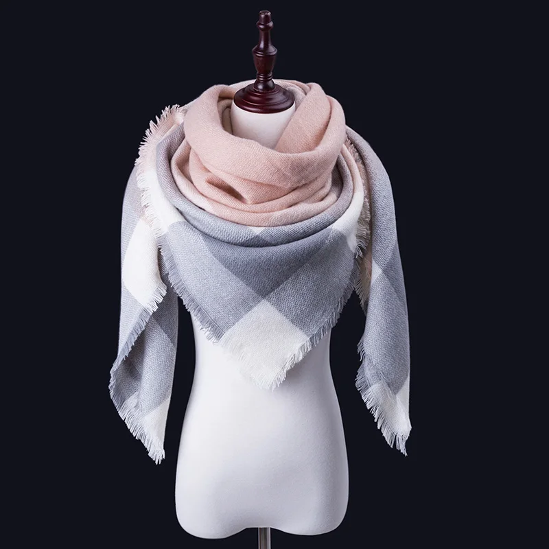 

SuperB&G 2019 Winter Triangle Scarf For Women Scarves Cashmere Warm Wrap Plaid Scarf Female Shawl Girl Shawls 140*140*210cm