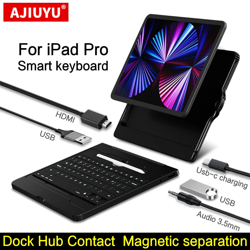 AJIUYU Dock HDMI Keyboard For iPad Pro 12.9 Pro 11 2018-2022 Air 5 4 USB Hub Magic Smart Cover Case Magnetic Backlit - AliExpress