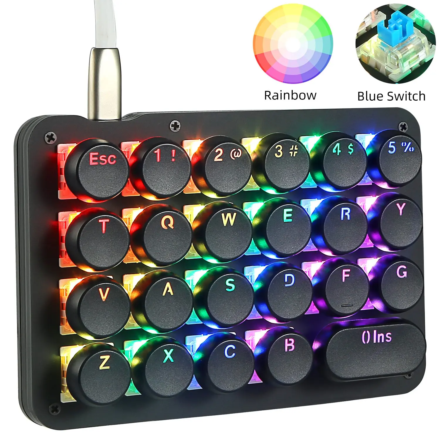 

23 Keys Macro Mechanical Keyboard GB LED Backlit One-Handed Mechanical Gaming Keypad OEM Outemu Blue Switches with Round Keycaps