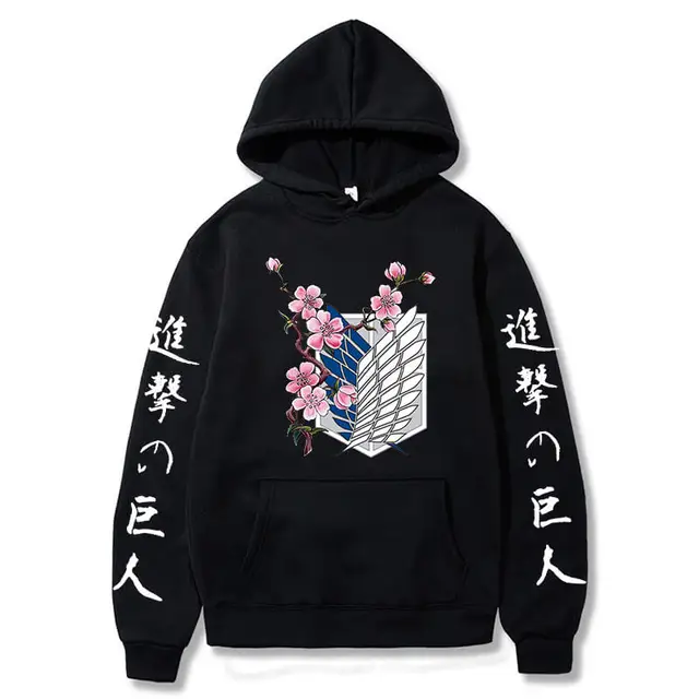 Attack On Titan Hoodie Japanese Anime Hingeki No Kyojin Graphic Sweatshirt Pullover Casual Hooded Streetwear Tops Unisex Black17