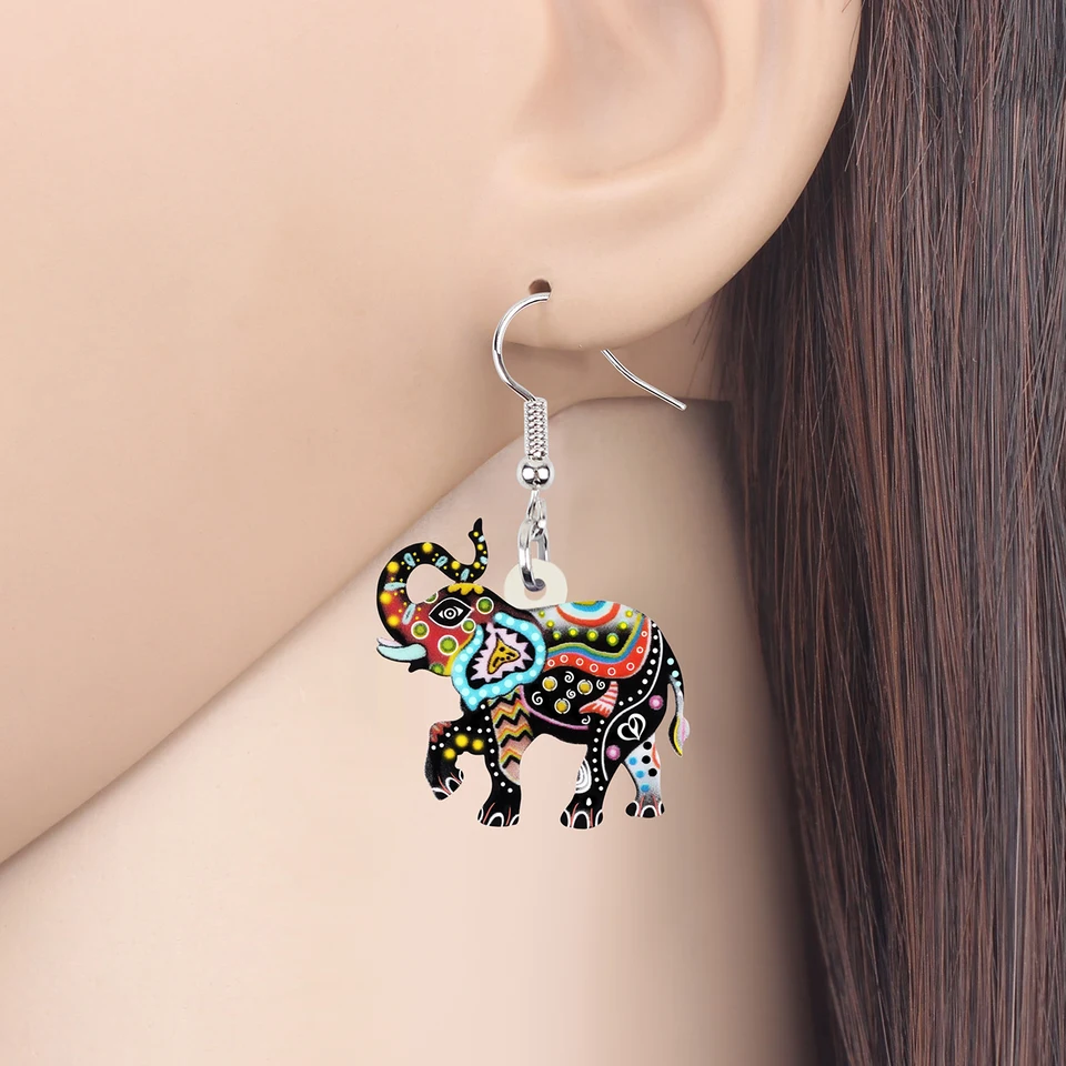 Orecchini Pendenti Elefante Africano BONSNY Con Fiori E Smalto Colorato - Regalo Donna