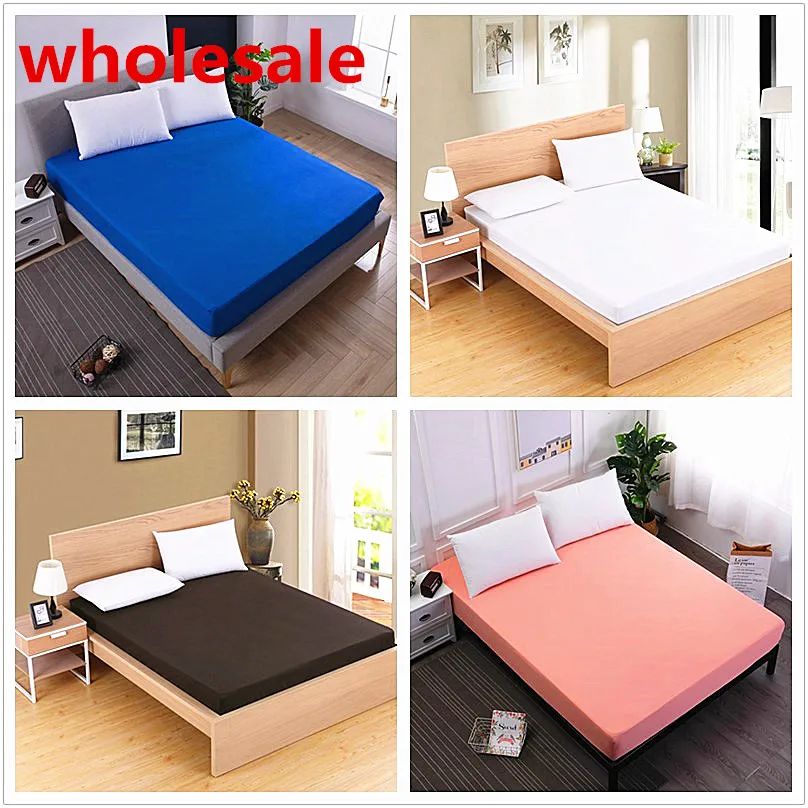 

Solid color Fitted Sheet Mattress Cover Bed Linen With Elastic Band Mattress Protector Pad 100%Polyester King Size Bedding Set