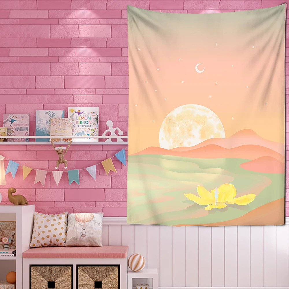 Roze Maan Sterrenhemel Tapestry Universe Muur Opknoping Kamer Dorm  Wandtapijten Art Thuis Psychedelische Kawaii Room Decor - AliExpress, image size:1000x1000