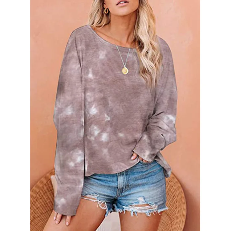 Tie Dye Print Woman T-shirts Long Sleeve Plus Size T Shirt O-neck Gradient Color Tee Shirt Trendy Sexy Women Streetwear