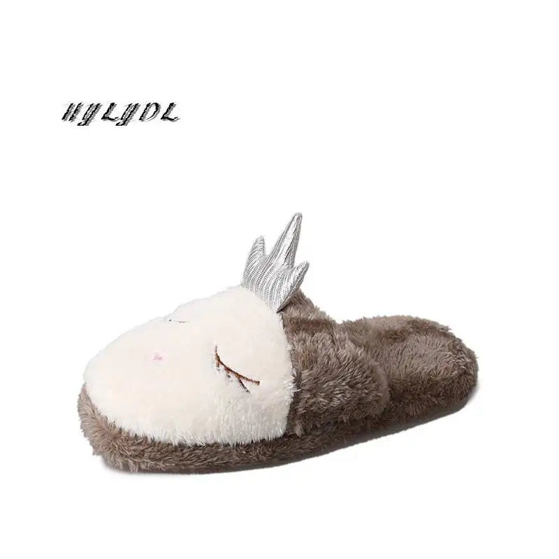

Shoes Women Winter Indoor House Warm Plush Cotton Shoes Home Bedroom Cute Animal Design Ladies Furry Flat Slippers New Arrival