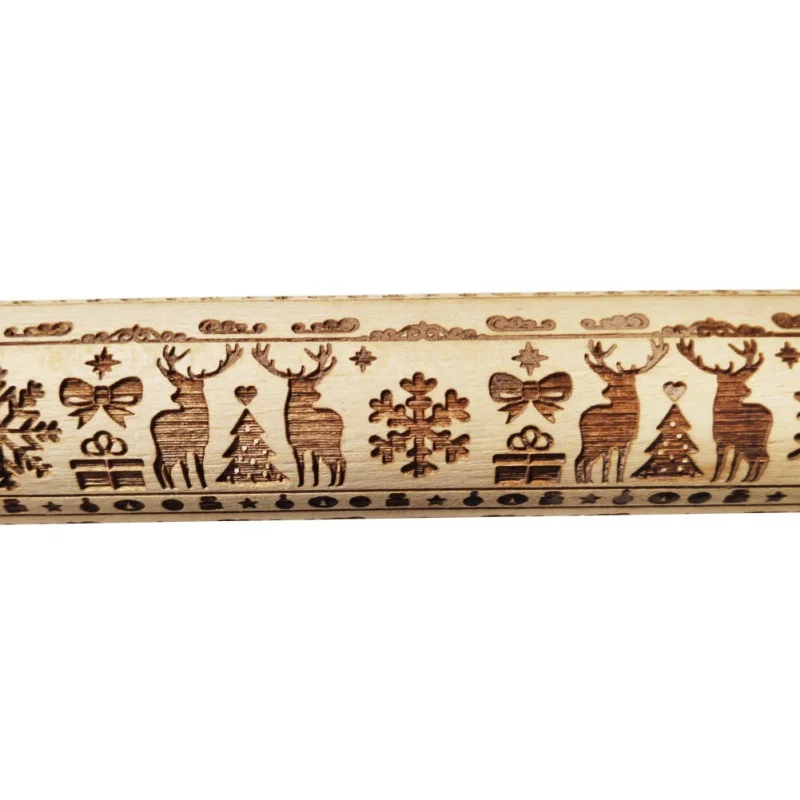 Christmas Wooden Rolling Pins Reindeer Engraved Embossing Decorative Rolling Pin For DIY Cookies Cake Fondant
