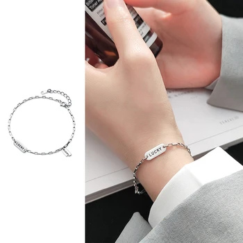 

Mocanie Retro Lettering “Lucky” Oval Coin Bracelet for Women 925 Sterling Silver Stackable Geometric Bangle Fine Jewelry Bijoux