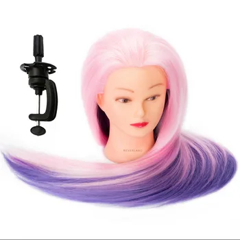 

Neverland 24" Pink Purple Hairdressing Mannequin Head Synthetic Hair Dummy Doll Salon Display Head for Hairstyles With stand