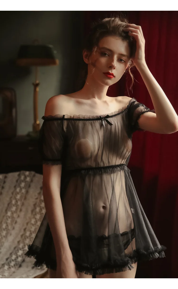 Сексуальная одежда для сна летняя тонкая секция Тюль одно плечо короткая юбка искушение домашнее обслуживание Ночная сорочка, ночное платье женские ночные рубашки