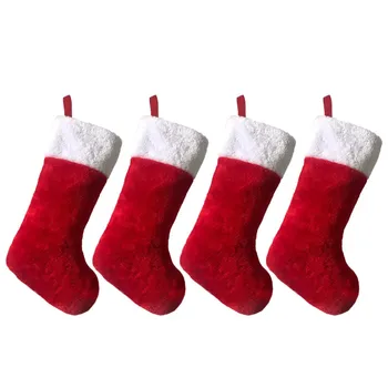 

Besegad 4pcs DIY Hanging Christmas Knitted Stockings Plush Candy Sock Red Cloth Gift Pouch Bag Stocking Xmas Tree Decoration Toy