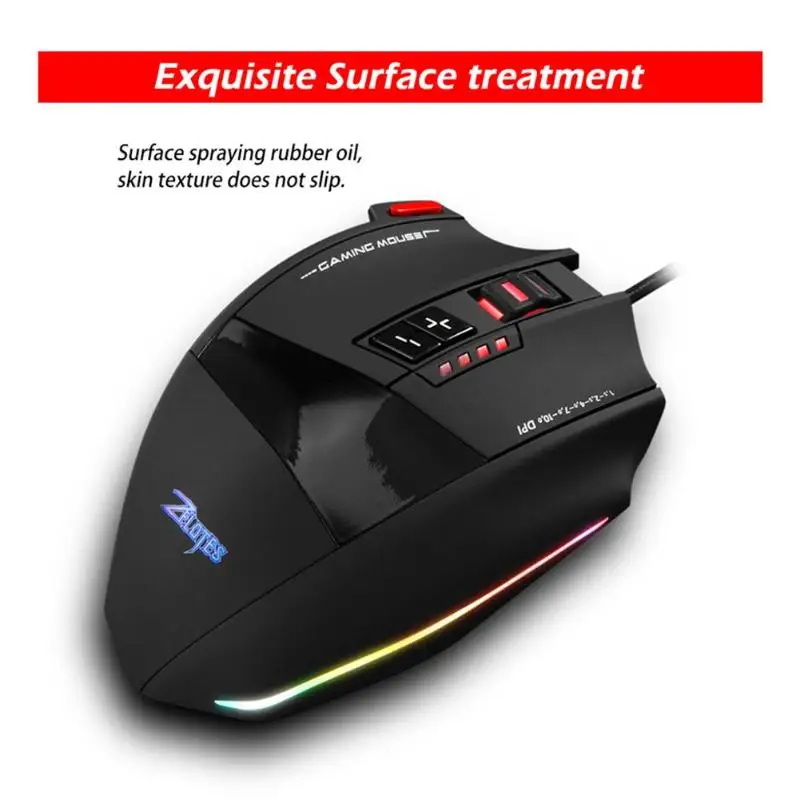 ZELOTES C-13 13 клавиш 10000 dpi Регулируемая RGB оптическая игровая проводная USB мышь