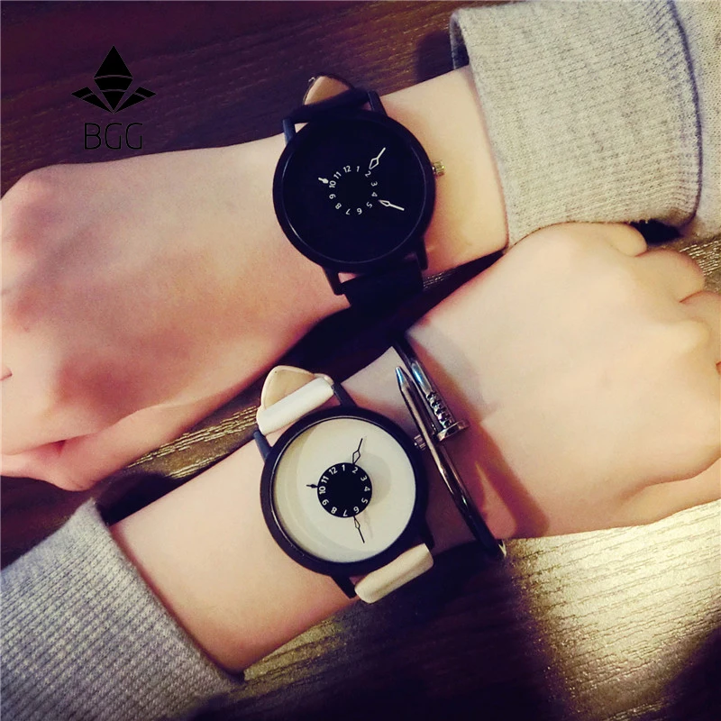

Creative Watches Women Men Quartz-Watch Brand Unique Dial Design Minimalist Lovers' Watch Leather Wrist Watch relogio feminino