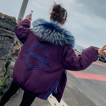 

Plus Size Winter Cotton Coat Women's Big Fur Collar Down Parka Jacket Hooded Winter Warm Jacket Women Casual Down Padded Outwear