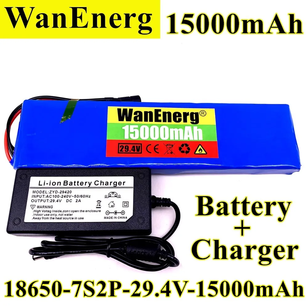 

7S2P Battery 29.4V 15000mAh Li-ion Battery Pack with 20A Balanced BMS for Electric Bicycle Scooter Power Wheelchair + Charger