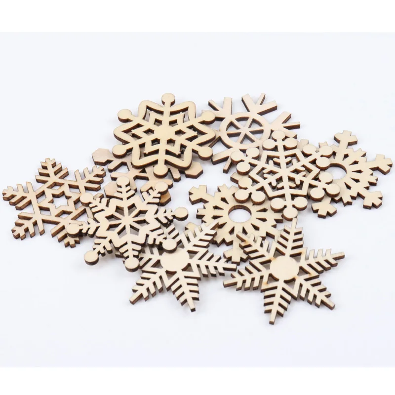 Serie navideña de madera diseño de copo de nieve arte de colección de recortes para accesorio hecho a mano costura decoración del hogar 50mm 10 Uds.