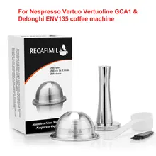 Refillable Coffee Capsule Pod Filter Dripper Tamper Stainless steel Compatible with Nespresso GCA1 ENV135 Coffee Machine