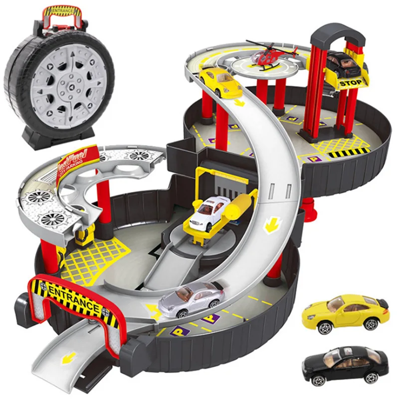 

2 floor building 3D parking Tire sensors children prefabricated puzzle scientific toy plastic car parking model DIY boy gift
