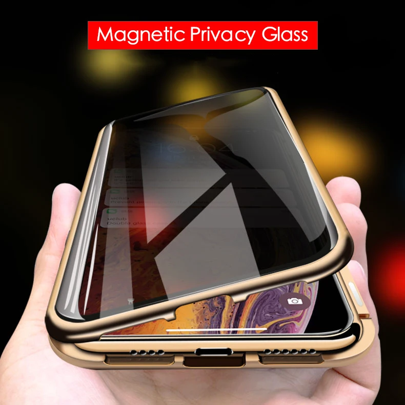 Магнитный защитное закаленное пленка для iPhone XR Xs Max X 8 7 Plus чехол Анти-шпион 360 градусов полный Магнитная Крышка передняя и задняя Стекло