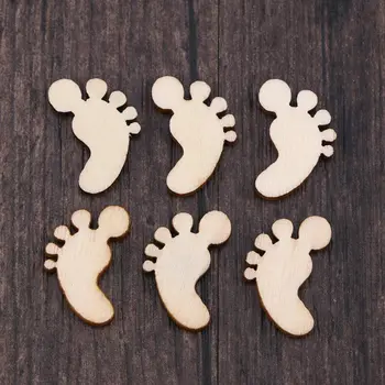 100PCS Foot Shape Wood Slices Christmas Decorations Wooden Cutouts DIY Art Craft Embellishments Ornaments