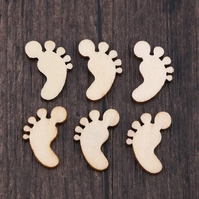 100PCS Foot Shape Wood Slices Christmas Decorations Wooden Cutouts DIY Art Craft Embellishments Ornaments