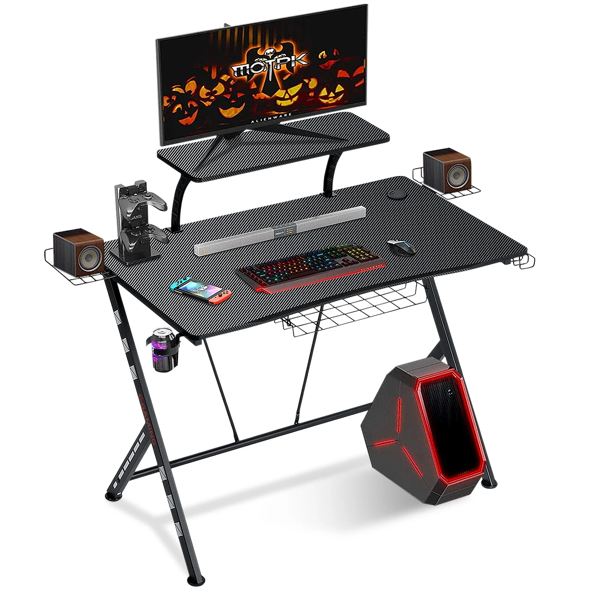 

2 Layers Y-Frame Ergonomic Gaming Table Computer Desk Gamer Tables Laptop Standing Desk with Snack Tray E-sports Accessories