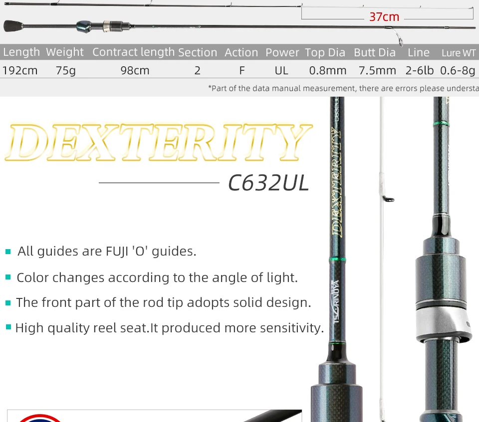 TSURINOYA ловкость 1,89 м 632UL быстрое действие портативная Удочка высокоуглеродистая форель Удочка старение Приманка Удочка с FUJI аксессуары