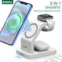 Bonola Qi 15W Magnetische Oplader Draadloze 3 In 1 Voor Iphone 13 Pro Max/12 Mini Snel Opladen station Voor Apple Horloge/Airpods Pro