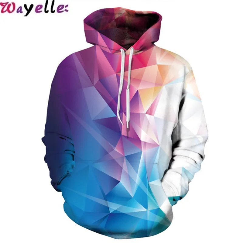 

New Sweatshirt 3D Printing Lovers Hooded Street Influx of People Loose Sports Prismatic Uniform Warm Visual Size XXL Big