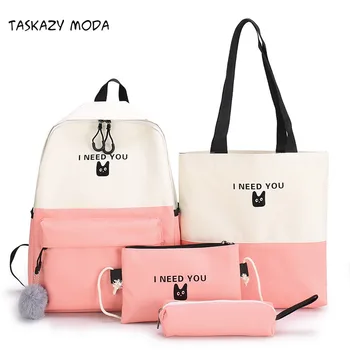 

2020New Fashion 4Pcs/Set Canvas Backpacks Letters Rucksack Teenager Girls Mochila Shoulder Bag Vintage Bags For Student Birthday