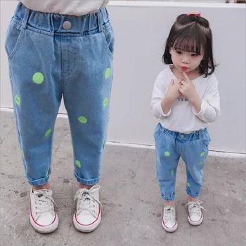 

2020 Spring Summer Kids Clothes Wild Jeans For Girls Soft Loose Dot Jeans For Children's Jeans Baby Girls Toddler Denim Pants