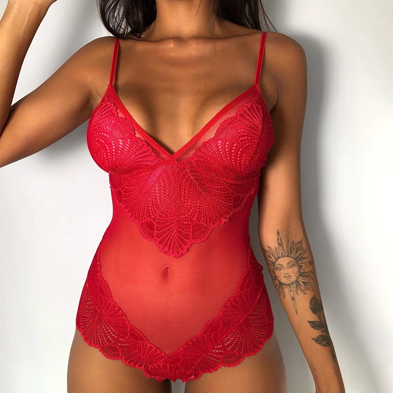 Summer Sexy Lingerie Bodysuit Women Lace Floral Embroidery Deep V Neck Erotic Body Underwear One Piece Halter Open Sexy Bra Set sexy bra set