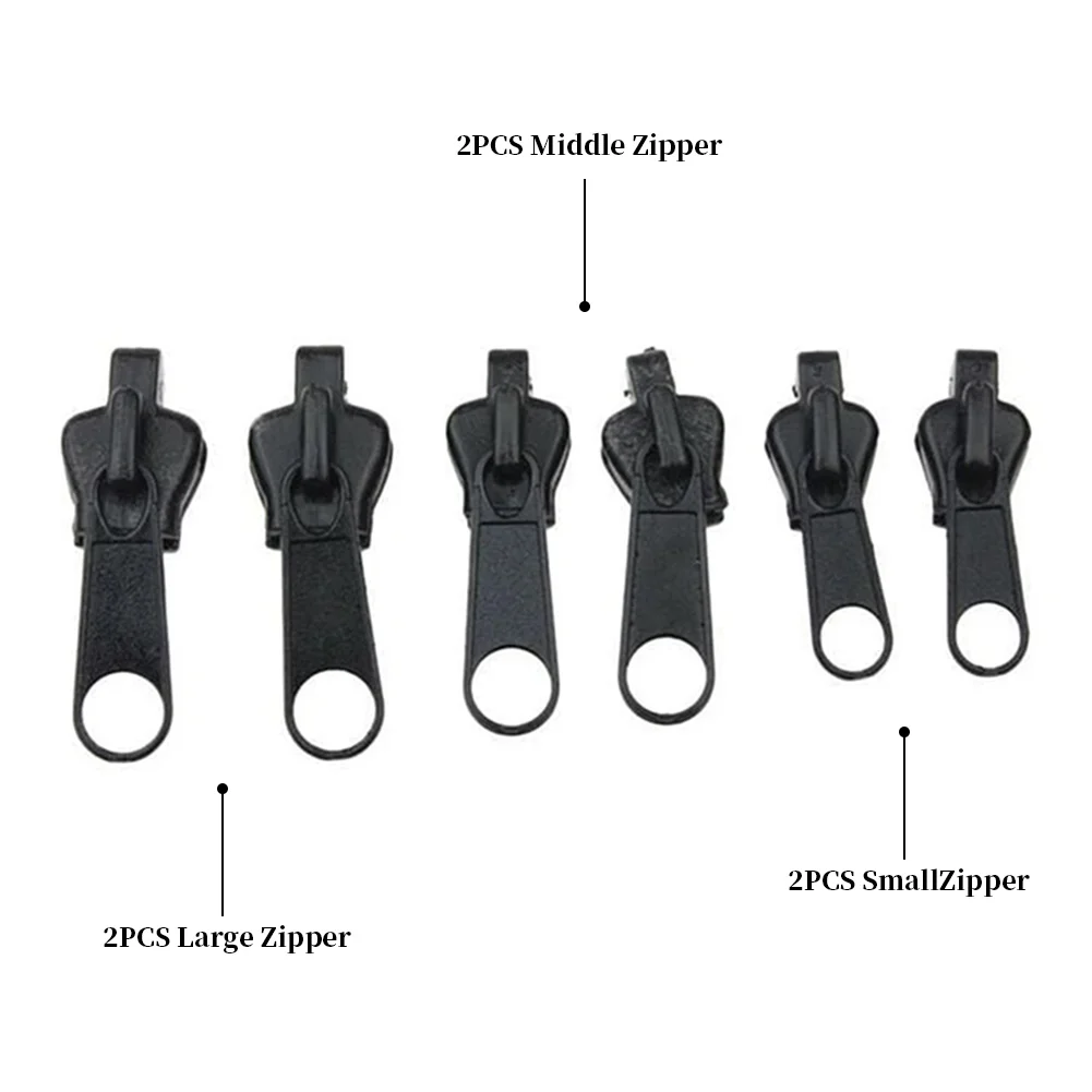 Black 6 PCS Zipper Head,Zip Slider Repair Instant Kit,Zipper Repair Zipper Replacement for Plastic Jacket Zippers 