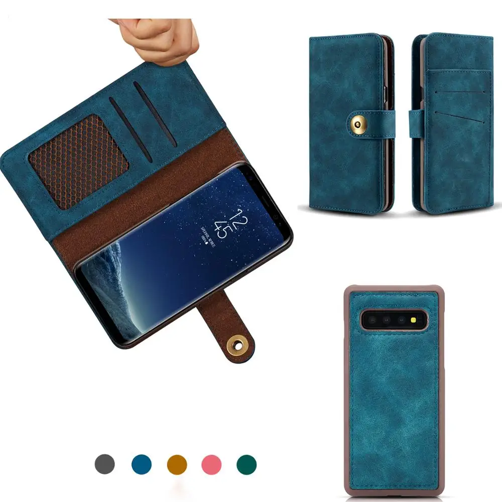 Ретро Бизнес кожаный чехол-бумажник с крышкой чехол для samsung S10 чехол для телефона 2-в-1 Съемная откидная слот для карт чехол для samsung S7 S8 S9