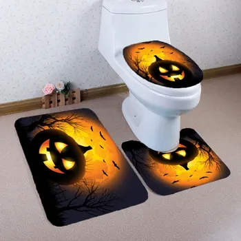 

Halloween Pumpkin Withered Tree Printed 3Pcs Bathroom Mats Set 1 x Pedestal Rug 1 x Lid Toilet Cover 1 x Bath Mat