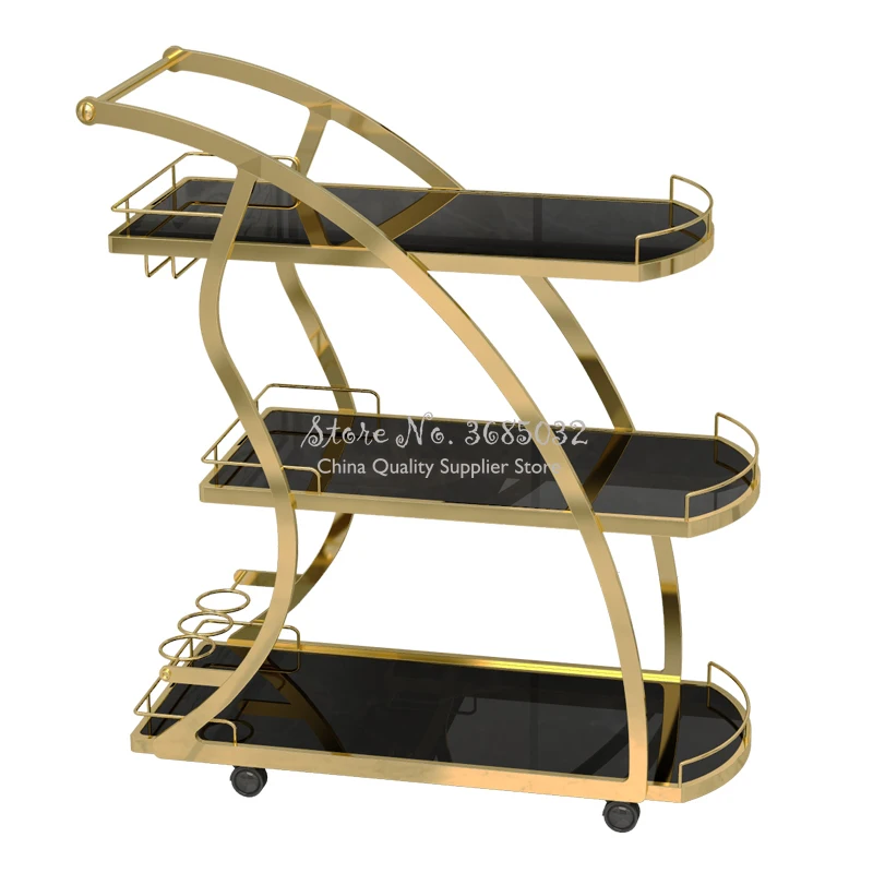 KTV golden three-tier trolleys tea cart wine cart cake rack hotel restaurant mobile dining car