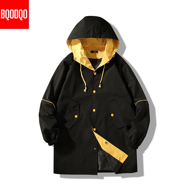 Осенний Длинный плащ в стиле милитари с пуговицами и шнуровкой, мужские корейские куртки с капюшоном, пальто, зимняя уличная куртка в стиле хип-хоп с буквенным принтом