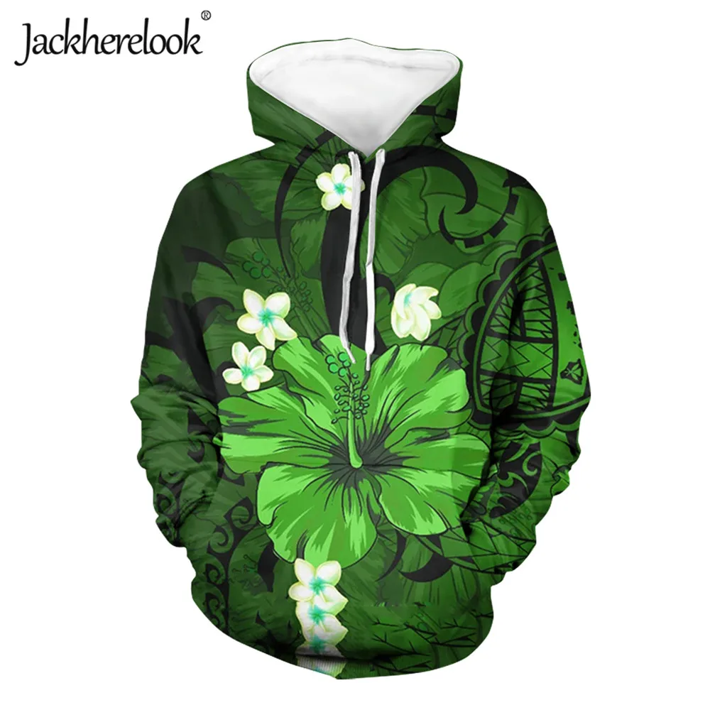 

Jackherelook Green Hawaii Hibiscus Polynesian Tribal Brand Design Plus Size Women's Hoodies Long Sleeve Sweatshirts With Pocket