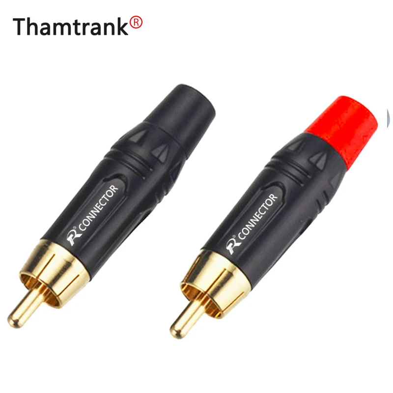 100pcs RCA Audio&Video HIFI Connector RCA Male Lotus Head Connector gold plating black&red pigtail speaker plug for 7MM Cable