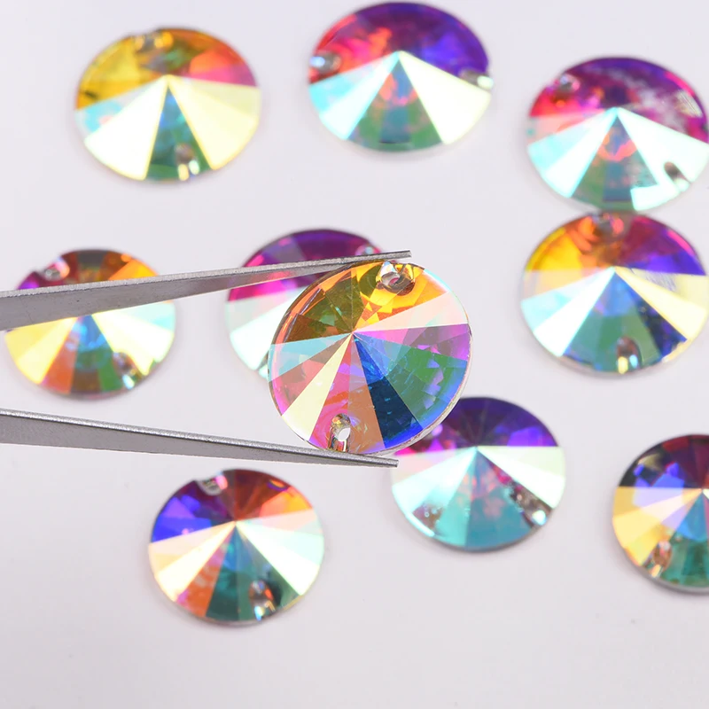 Round Rivoli Crystal AB Resin Sew On Rhinestones Flatback Resin Sew On ...