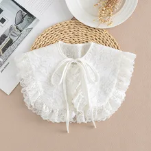 

Women Girl Lapel Shirt False Fake Collar Ladies Removable Shirt Detachable Necklace Shawl Lace-Up Bowknot Mini Cape