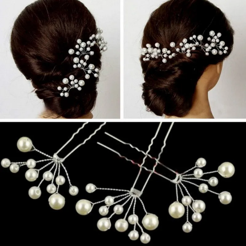 1Pcs Wedding Bridal Flower Faux Pearl Crystal Hair Pins Clips Bridesmaid Wedding U-shape Hairpins Princess Match Hair Comb Clip