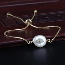 Мятное озеро синий cz крошечные защита от сглаза шарм пресноводный жемчуг шарик изысканные звенья браслет для женщин свадебный подарок на день рождения