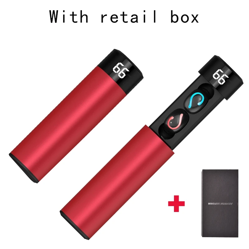 Red2 Q67 TWS HBQ Bluetooth 5.0 Wireless Earphone TWS Sport Headphones Handsfree Earbuds Headset Earbud Earphones Case for phone Q32 - Color: Red2