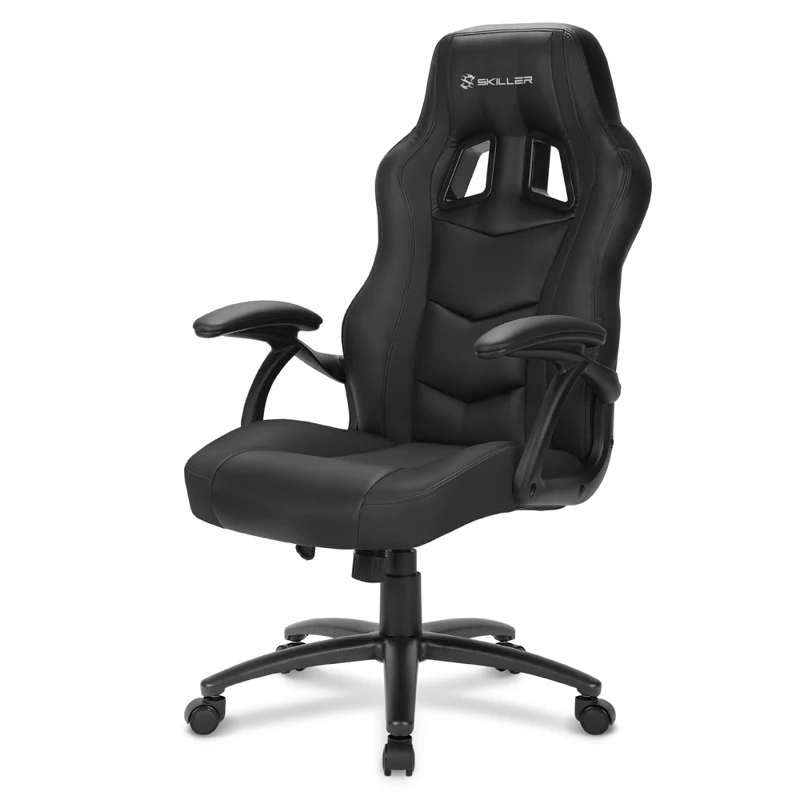 Черный Игровое кресло Sharkoon Skiller SGS1 компьютерное, до 100 кг, кожа PU/PVC, дерево - Цвет: Черный