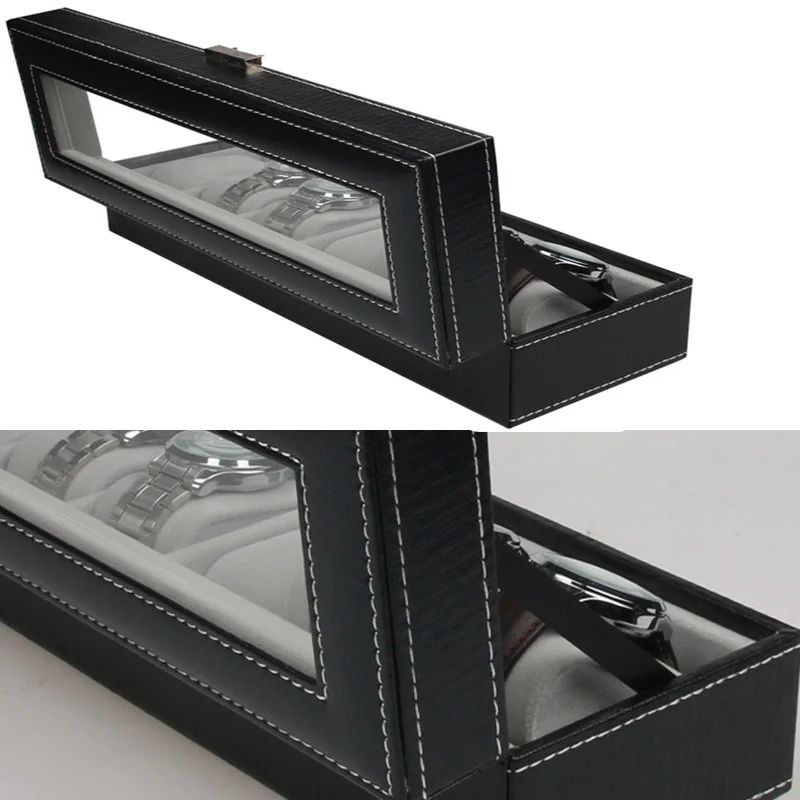 Hot Quality PU Leather Watch Boxes Storage Organizer Box Luxury Jewelry Display Watch Case Black Watch Organizer Free Shipping