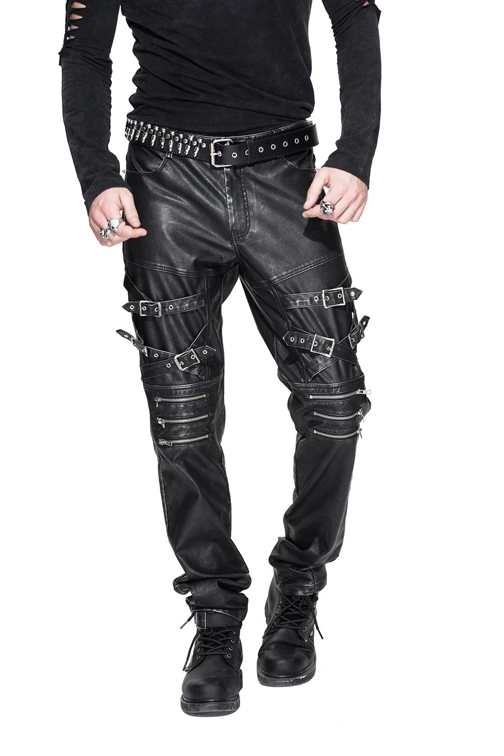 Модные мужские брюки Devil Fashion панк рок из кожи уличная одежда повседневные Прямые