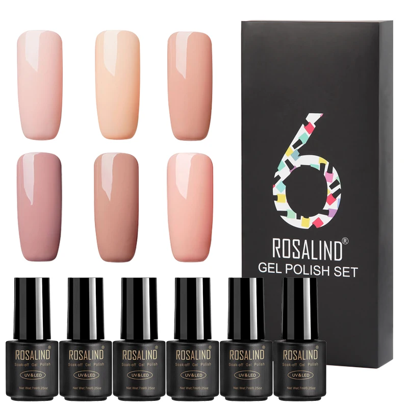 RATC6-07 ROSALIND гель лак для ногтей 6 шт. набор Гибридный лак все для маникюра Платиновый гель лак УФ светодиодный 7 мл набор для ногтей и Набор Базовый Топ - Цвет: RATC6-07