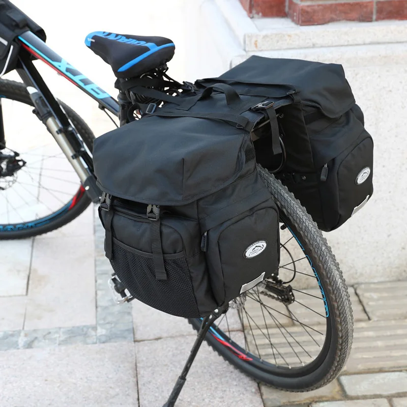 Новинка, 50л, 1,35 кг, холщовая велосипедная Сумка-переноска, задняя стойка для багажника, велосипедная багажная сумка на заднее сиденье, Паньер, отражающая велосипедная сумка для хранения, две сумки - Цвет: black